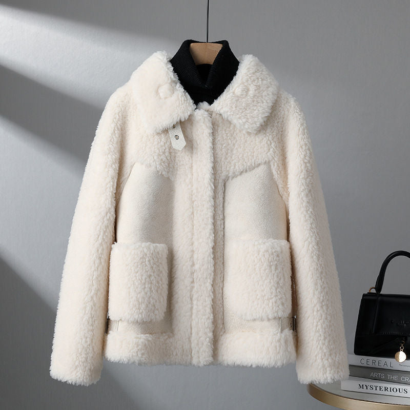 Hortense — Veste bouclée zippée à poches plaquées — Blanc