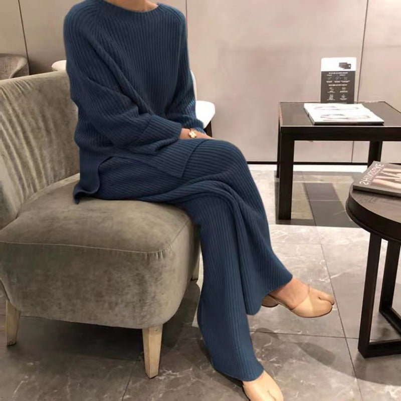 Amélia — Ensemble en maille à pantalon large — Bleu