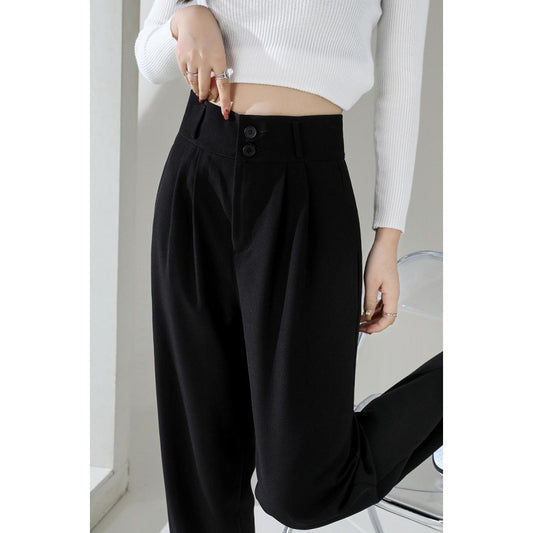 Flore — Pantalon long plissé à taille haute — Noir — longueur allongée