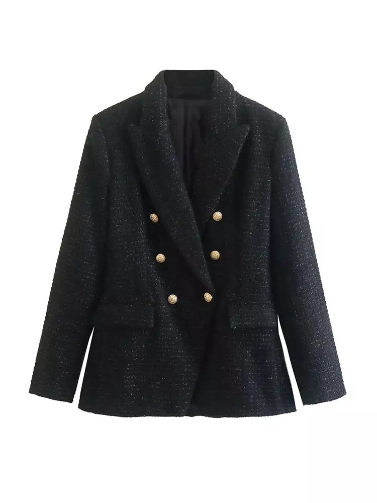 Bérénice — Blazer texturé à double boutonnage — Noir
