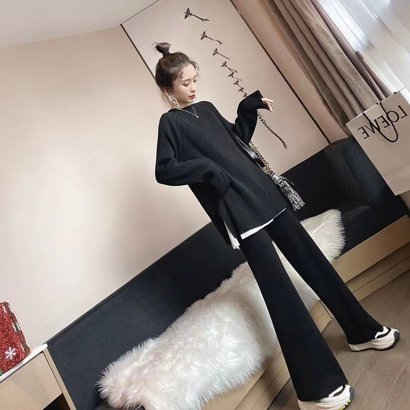 Amélia — Ensemble en maille à pantalon large — Noir