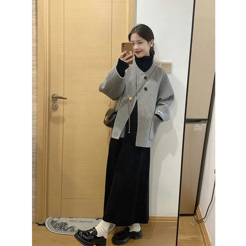 Lucie — Veste ample sans col à poches arrondies — Gris