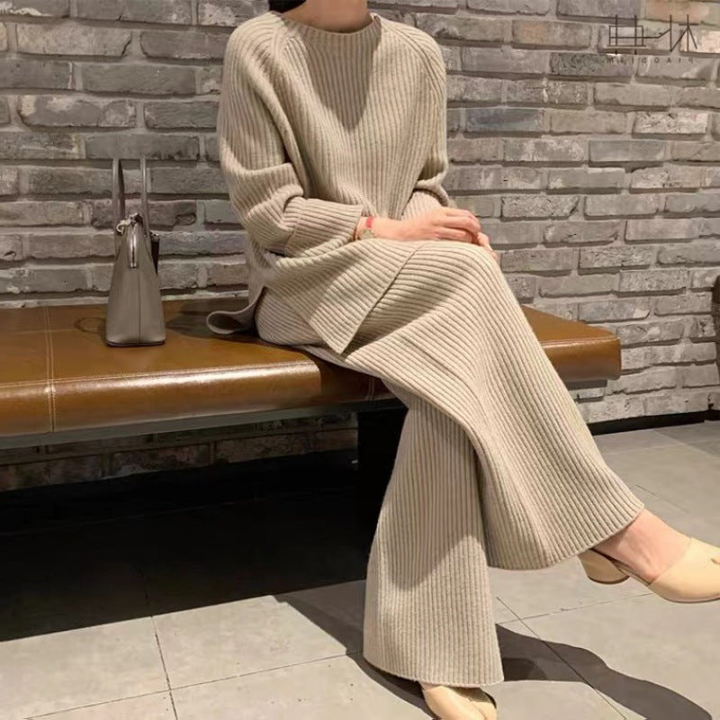 Amélia — Ensemble en maille à pantalon large — Écru