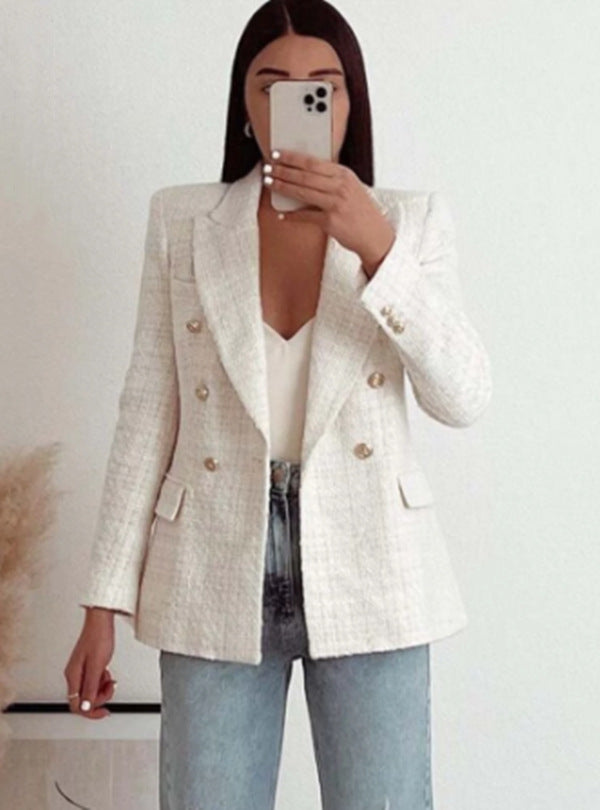 Bérénice — Blazer texturé à double boutonnage — Blanc