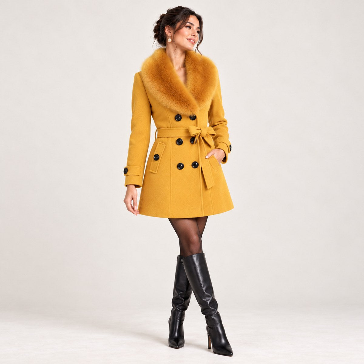 Adèle — Manteau cintré à col effet fourrure — vue du modèle