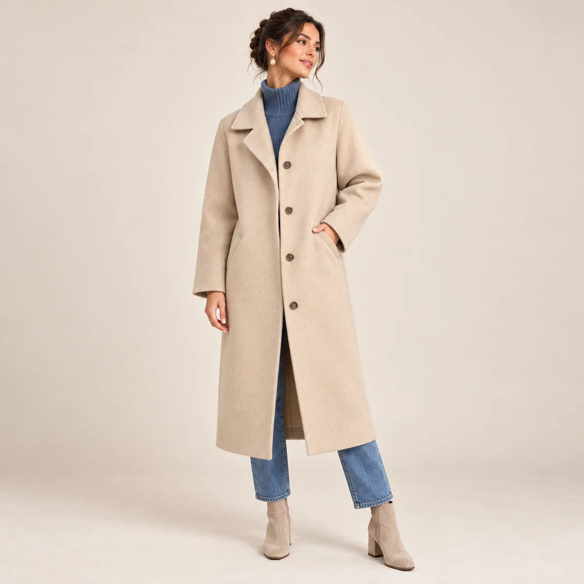 Agathe — Manteau long à coupe ample — Beige