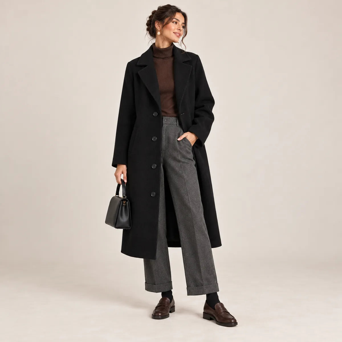 Agathe — Manteau long à coupe ample — Noir