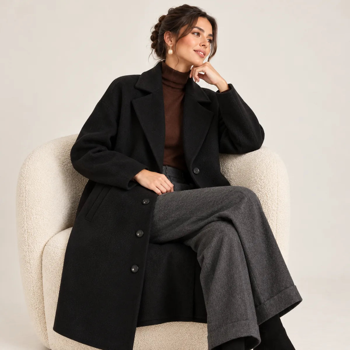 Agathe — Manteau long à coupe ample — détail et finition