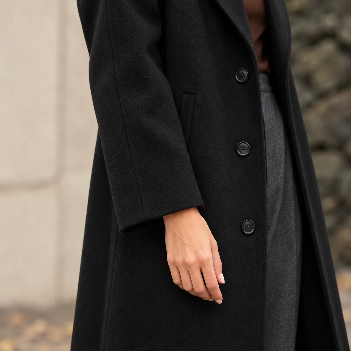 Agathe — Manteau long à coupe ample — détail et finition