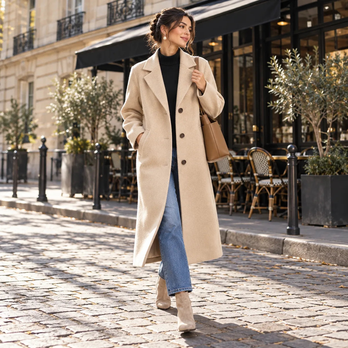 Agathe — Manteau long à coupe ample — mise en situation à Paris
