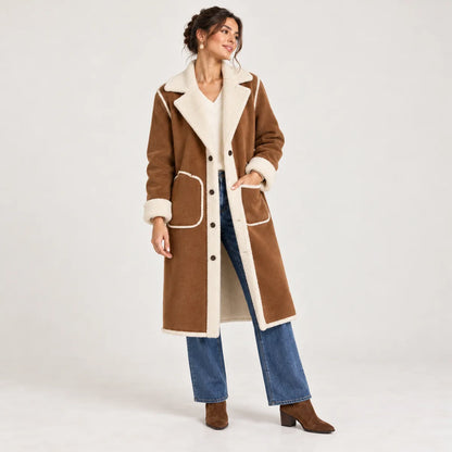 Albane — manteau long côté brun, vue de face