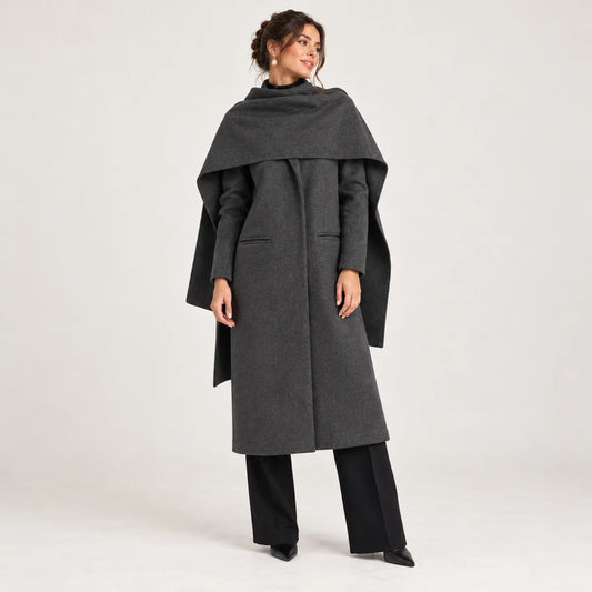 Apolline — manteau long à col cape, gris anthracite, vue gris