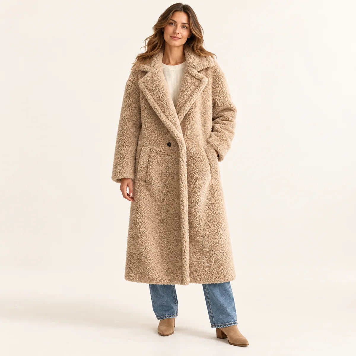 Ariane — Manteau long à texture bouclée — Camel