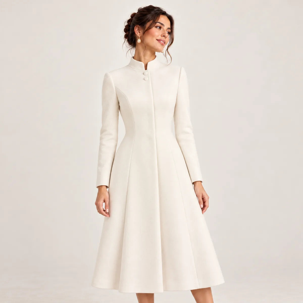 Camille — manteau ivoire à taille marquée