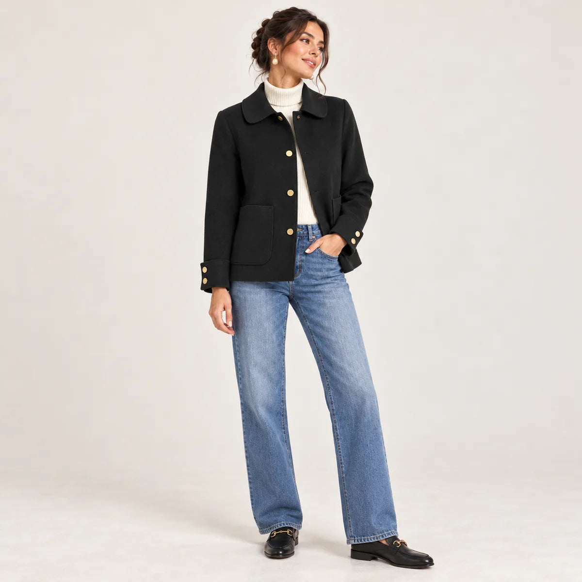 Céleste — Veste courte à boutons dorés — Noir