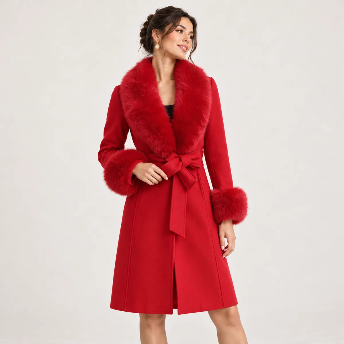 Clémence — manteau rouge à ceinture nouée