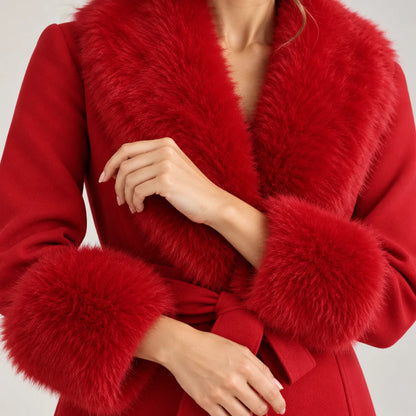 Clémence — détail des poignets et de la matière, rouge