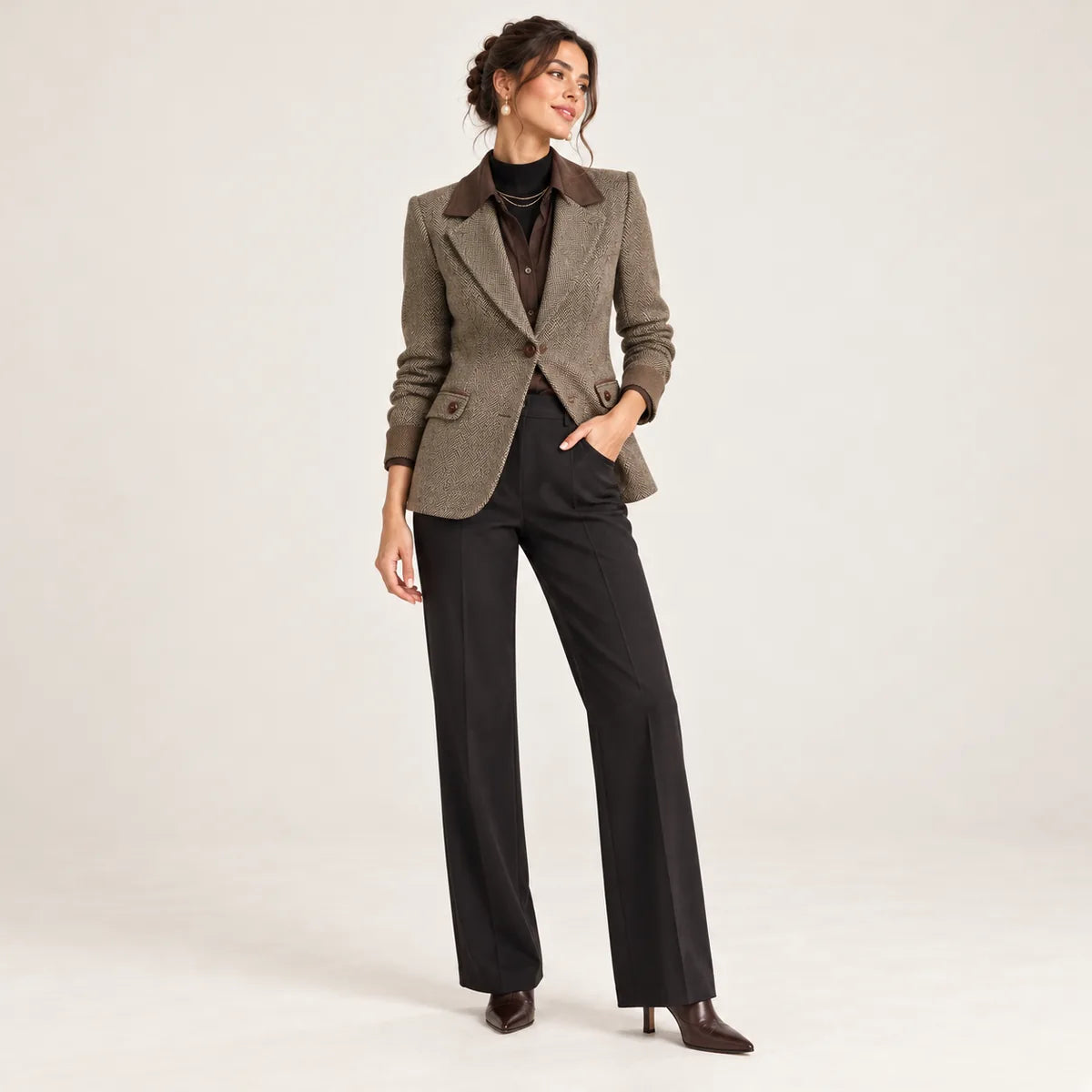 Constance — Blazer ajusté à motif chevrons — Marron