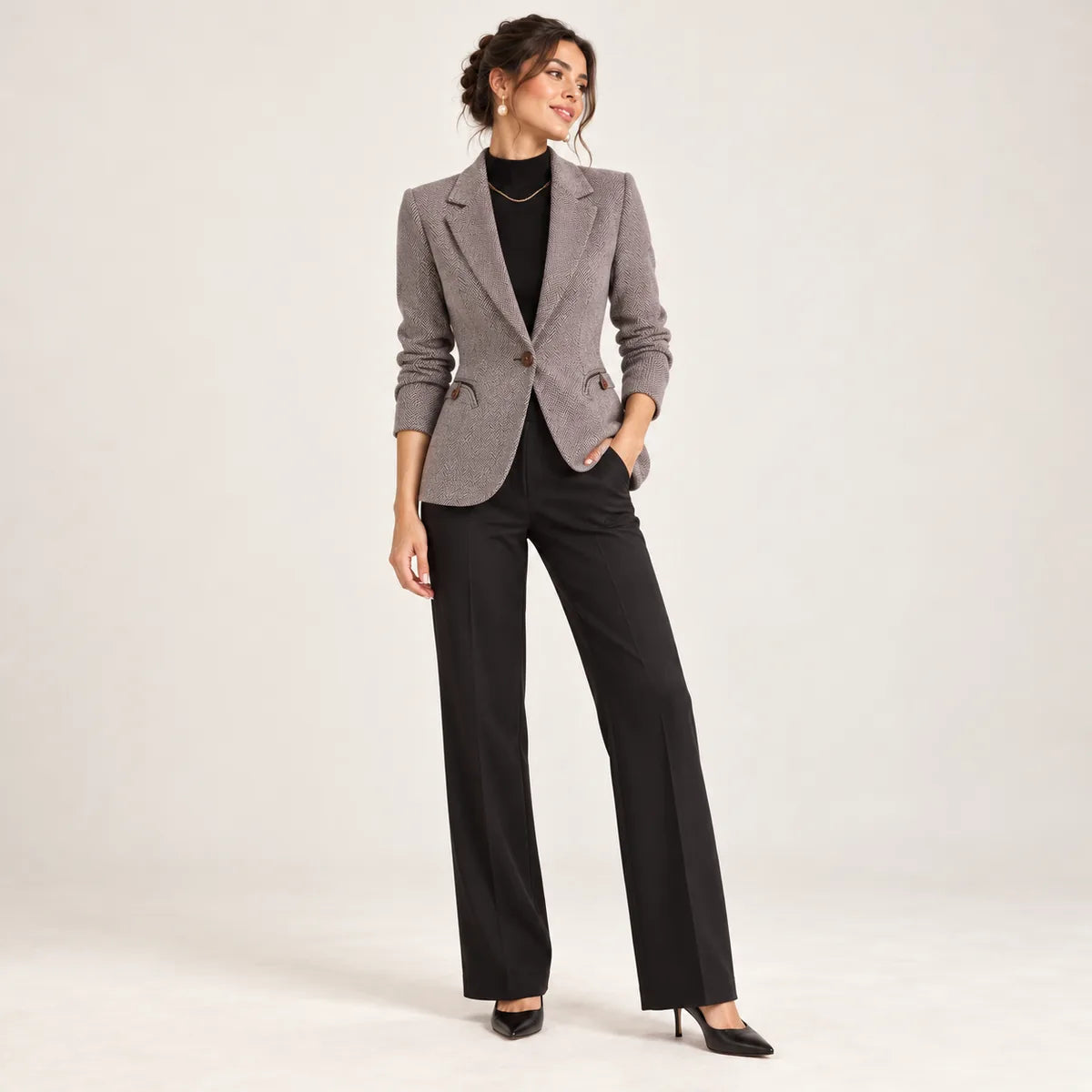 Constance — Blazer ajusté à motif chevrons — Gris