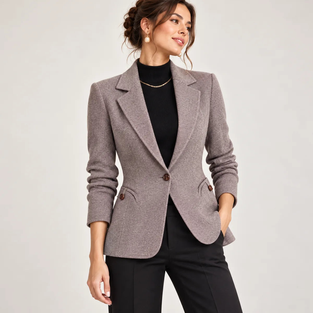 Constance — Blazer ajusté à motif chevrons — détail et finition