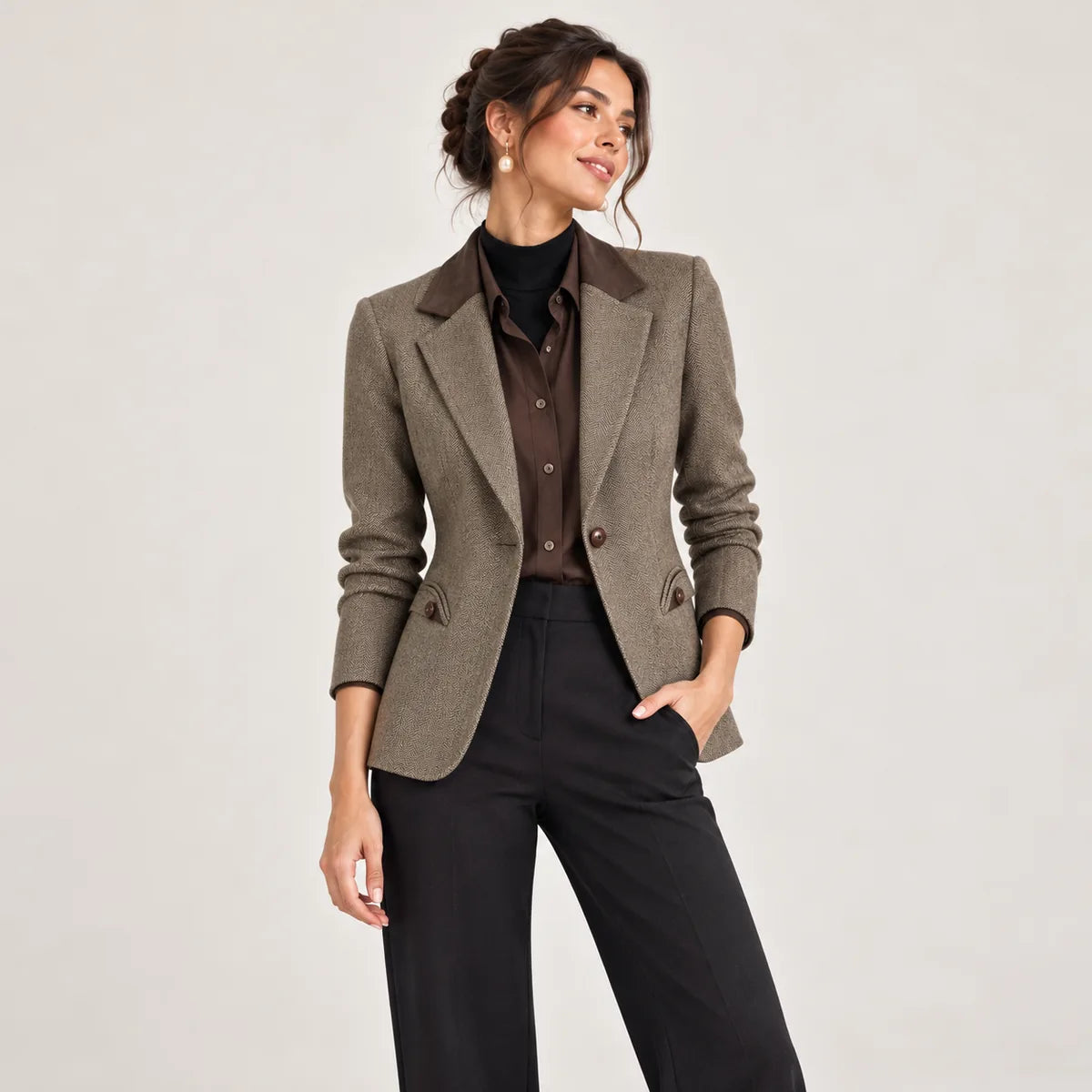 Constance — Blazer ajusté à motif chevrons — détail et finition