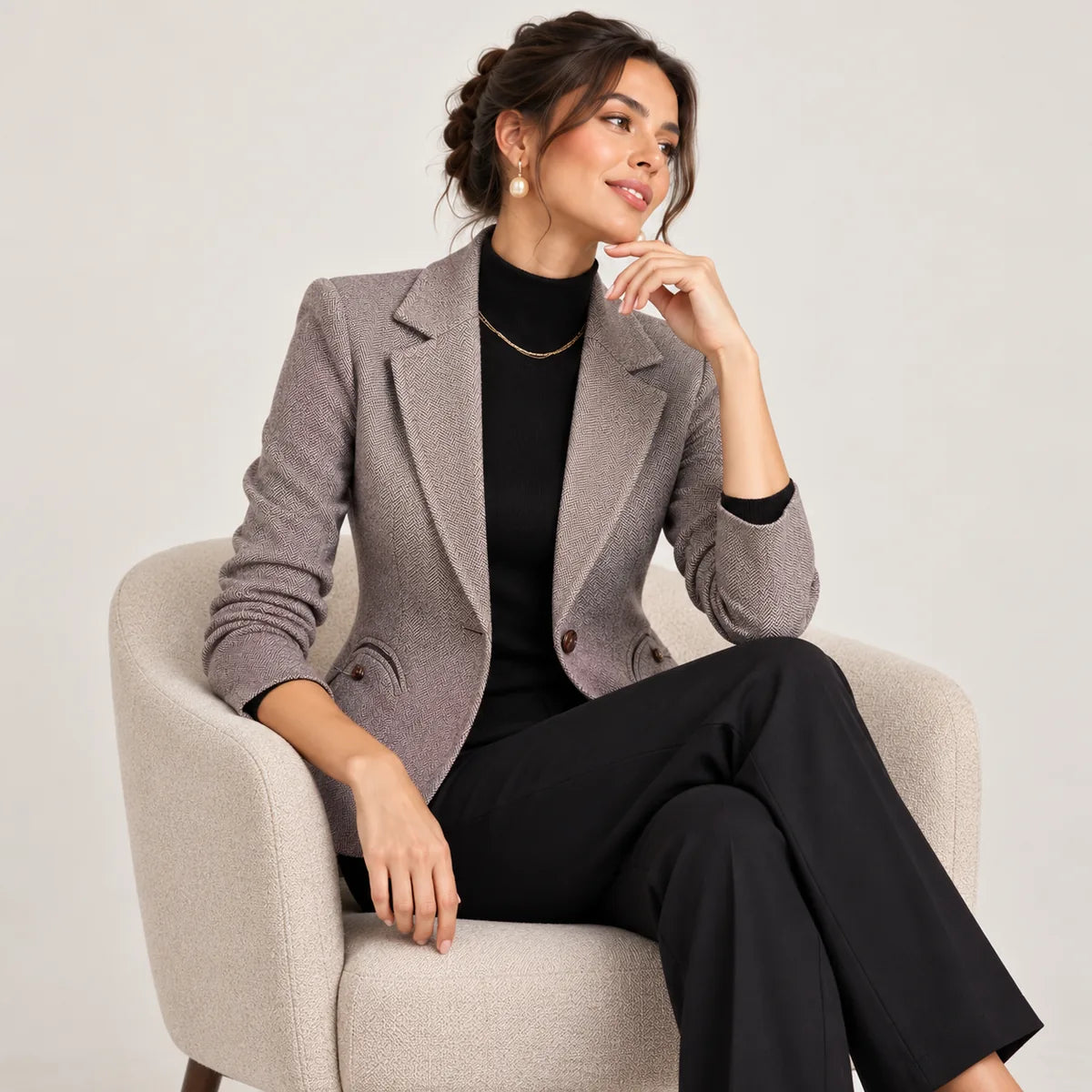 Constance — Blazer ajusté à motif chevrons — détail et finition