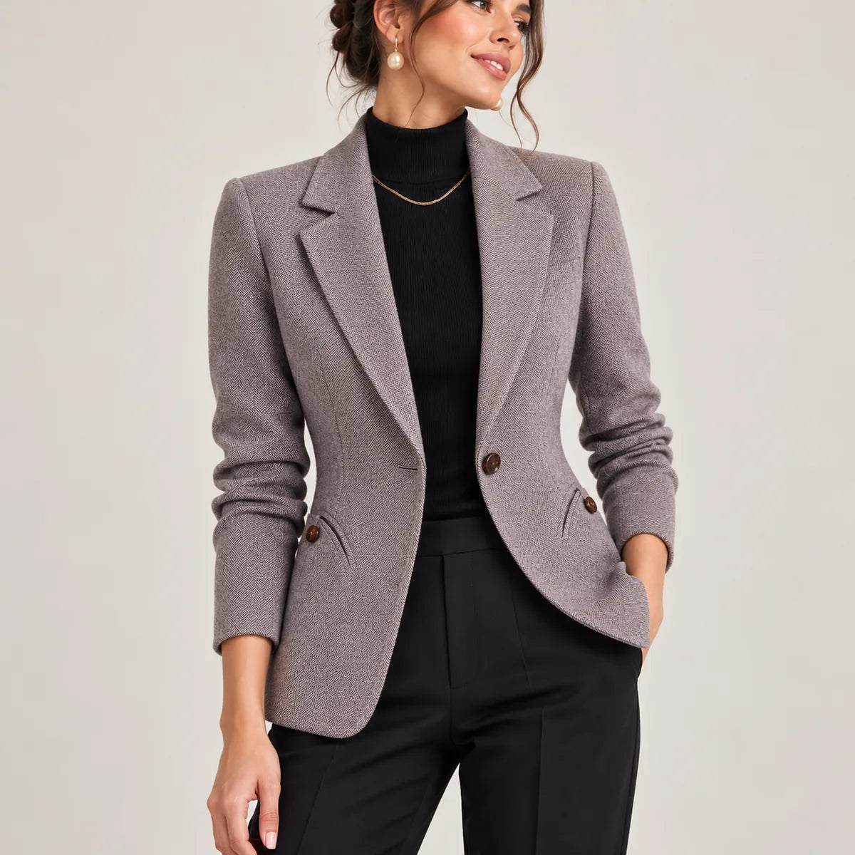 Constance — Blazer ajusté à motif chevrons — détail et finition