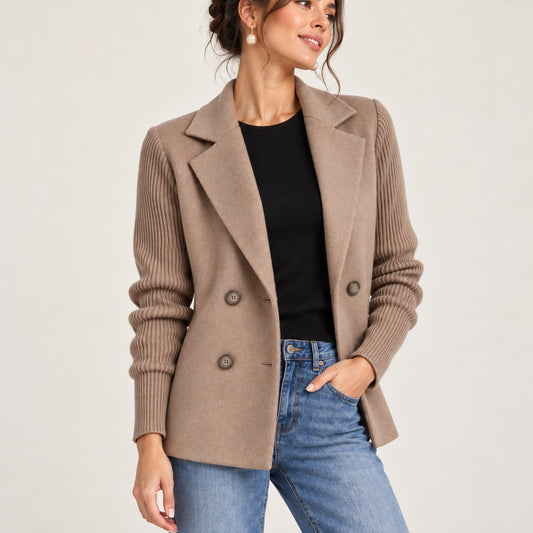 Éloïse — veste taupe à manches côtelées