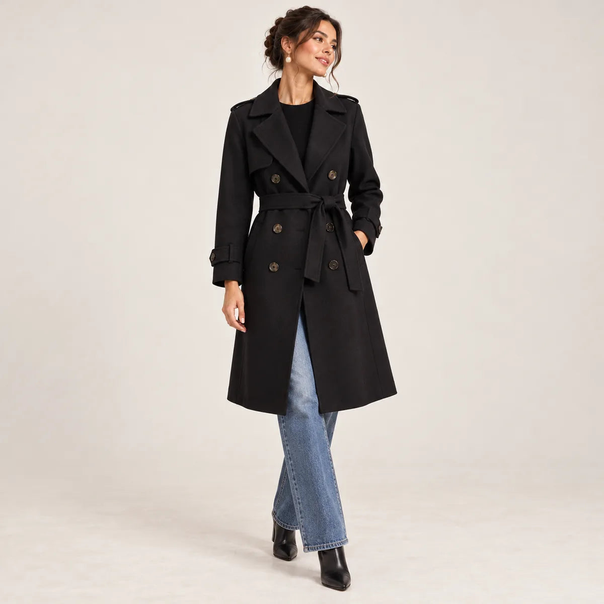 Gabrielle — Trench classique ceinturé — Noir