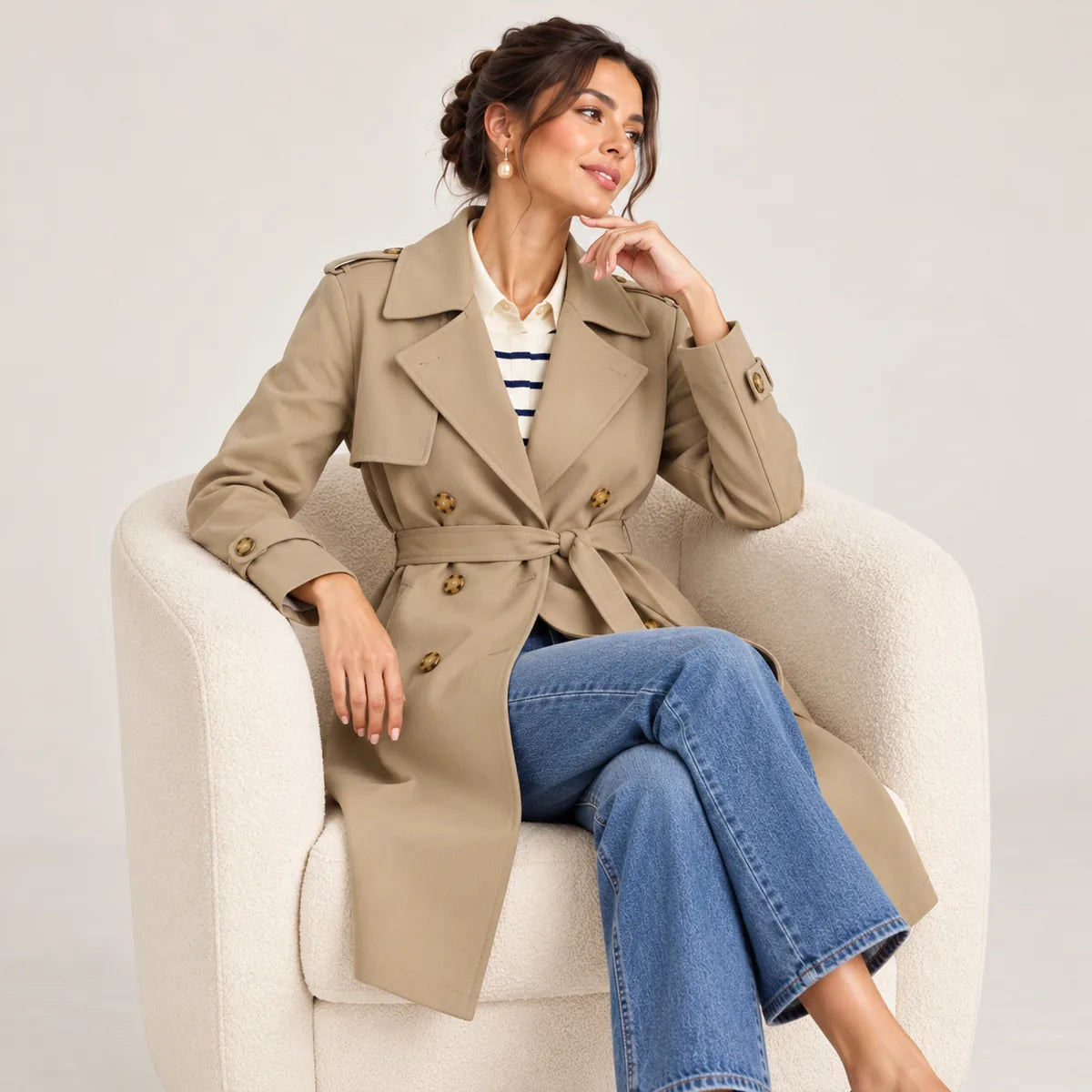 Gabrielle — Trench classique ceinturé — détail et finition