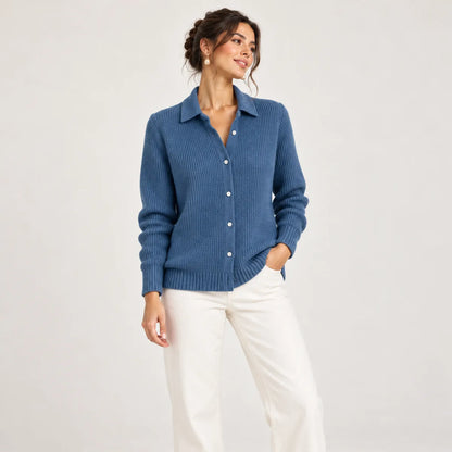Jeanne bleu foncé — cardigan en maille texturée