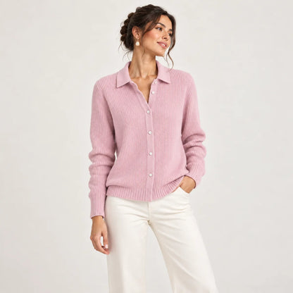 Jeanne rose — cardigan à col chemise, vue de face