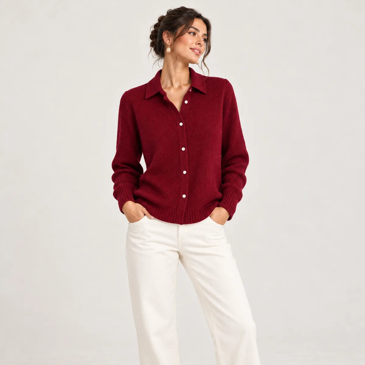 Jeanne bordeaux — cardigan boutonné, vue de face