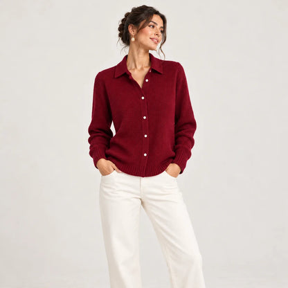 Jeanne bordeaux — cardigan boutonné, vue de face