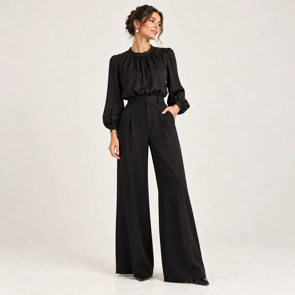 Sophie — Pantalon taille haute à jambes très larges — Noir