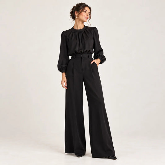 Sophie — Pantalon taille haute à jambes très larges — Noir