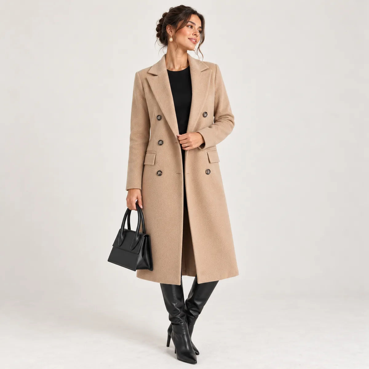 Margot — Manteau droit à double boutonnage — détail et finition