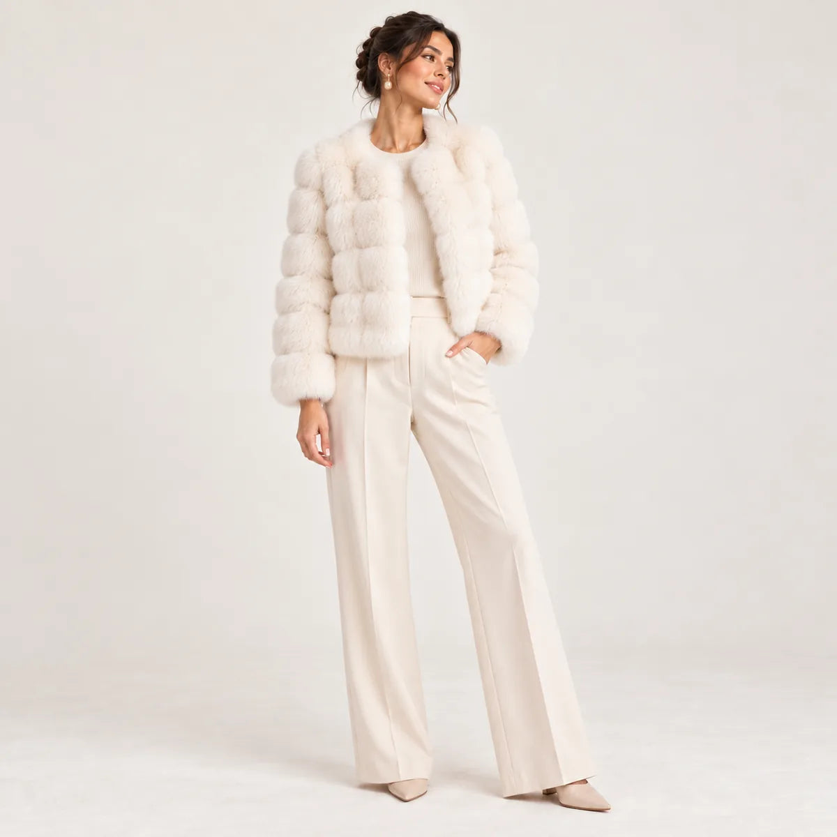 Solange — Veste courte effet fourrure à bandes — Beige
