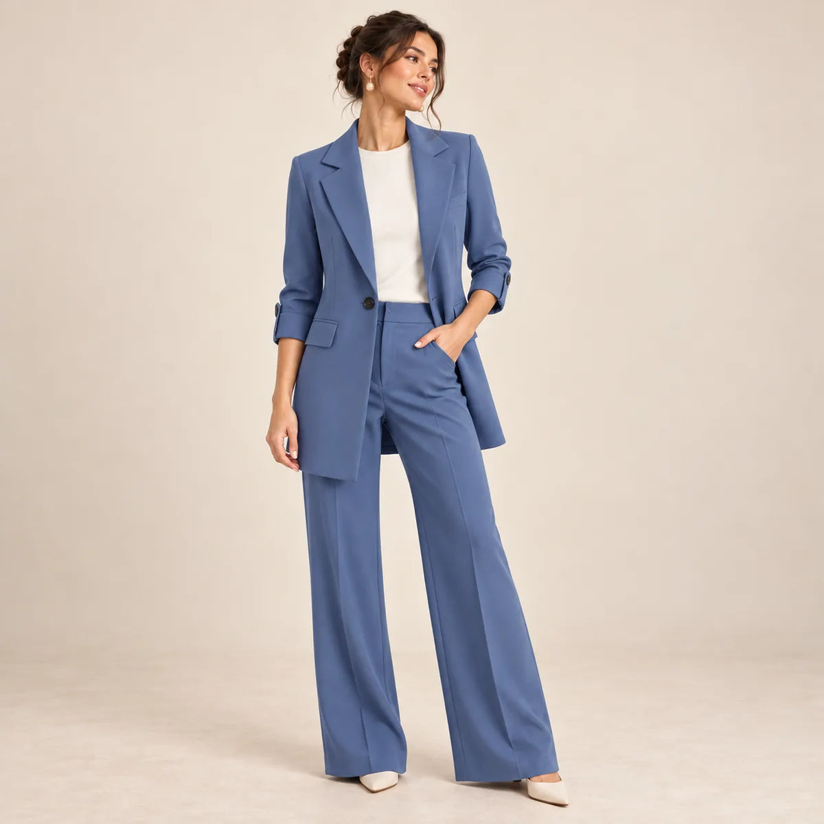 Valentine — Veste longue ou ensemble à col tailleur — Noir — veste seule
