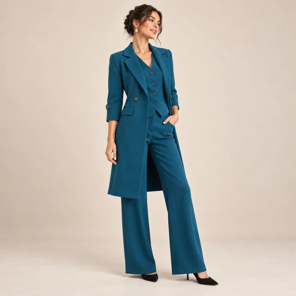 Valentine — Veste longue ou ensemble à col tailleur — détail et finition