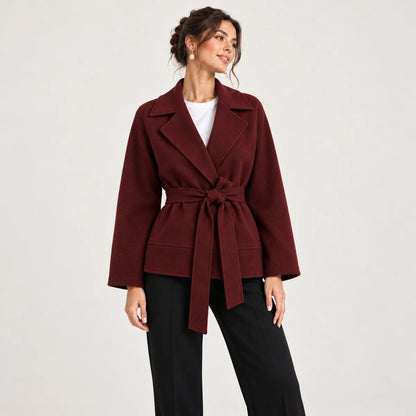 Victoire — veste portefeuille ceinturée, bordeaux, bordeaux